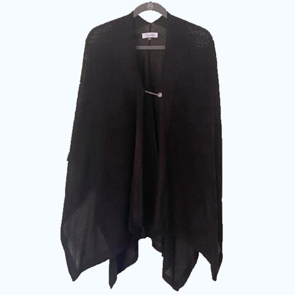 Open Knit Weave Cape Poncho Coat Open Knit Weave Cape Black Metallic One Size - Picture 1 of 15